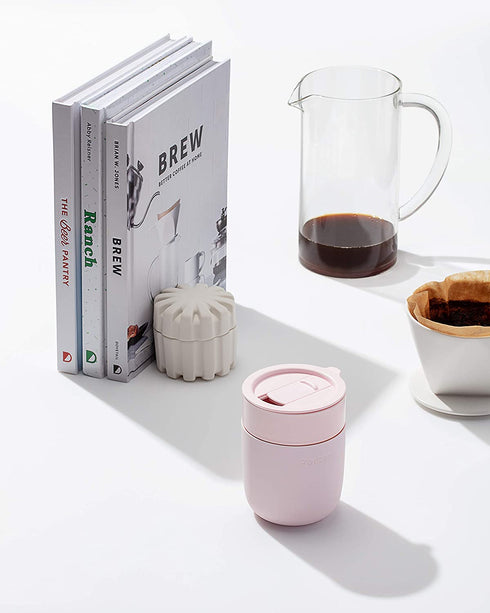 W&P Porter Ceramic Mug w/ Protective Silicone Sleeve, Blush 12 Ounces | On-the-Go | Reusable Cup for Coffee or Tea | Portable | Dishwasher Safe
