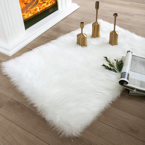 Ashler Ultra Soft Faux Sheepskin Fur Rug White Fluffy Area Rug Shag Rug Carpets for Bedroom Living Room, 2 x 3 Feet