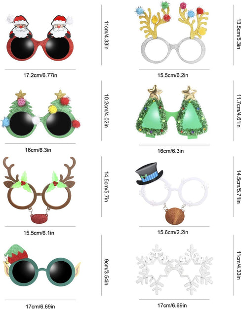 Ocean Line Novelty Christmas Glasses - 8 Pack Creative Funny Eyewear, Happy New Year Celebration, Holiday Sunglasses Party Supplies Decoration for Kids and Adults