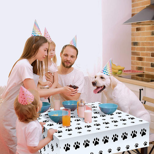 2 Pieces Puppy Paw Print Plastic Tablecloth Disposable Table Cover Puppy Themed Birthday Party Decorations for Dog Party Supplies (71 Inch x 54 Inch)