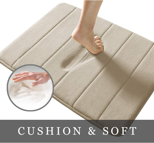 Memory Foam Bath Mat 20" X 32" Coral Velvet Super Non-Slip Rapid Water Absorption Soft and Comfortable Easier to Dry Machine Wash Bathroom Mat, Camel