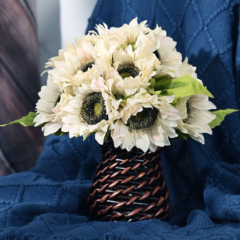 Sunflowers Artificial Flowers 14 Heads Fake Sunflower Faux Silk Sunflowers with Stems Rustic Flowers Table Centerpieces Wedding Bouquet for Tables DIY Office Party Home Decor White
