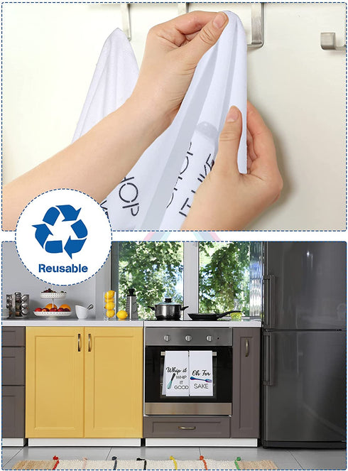 4 Pieces Funny Kitchen Towels Dish Towels with Funny Saying Cute Decorative Dishcloths Sets Fun Dish Towels for Housewarming Present Home Kitchen Tools, 16 x 24 Inch