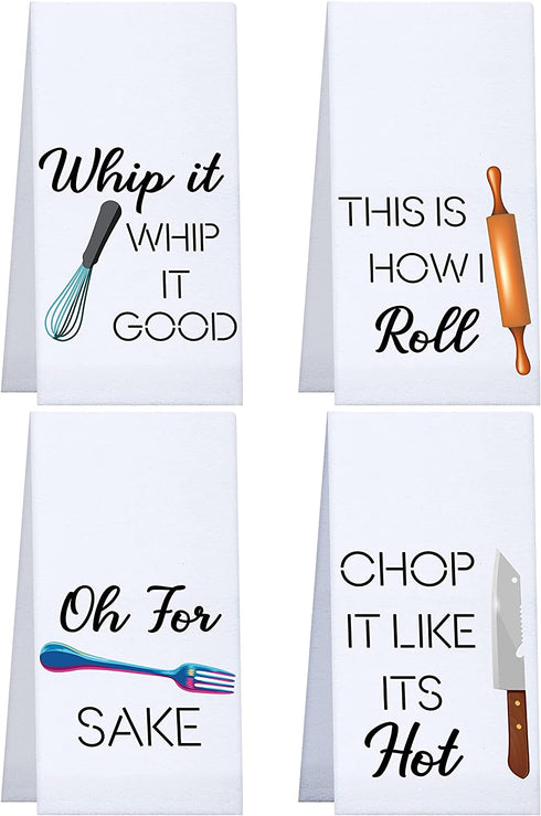 4 Pieces Funny Kitchen Towels Dish Towels with Funny Saying Cute Decorative Dishcloths Sets Fun Dish Towels for Housewarming Present Home Kitchen Tools, 16 x 24 Inch