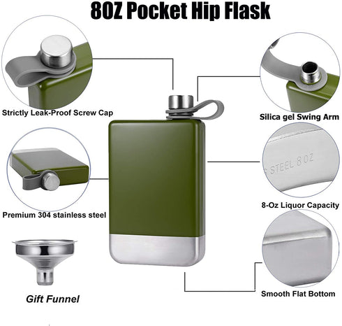 Hillside-Kit Hip Flask for Liquor 8 Oz Stainless Steel Leak proof with Funnel Flask set men flask women flask set (Black&Silver)