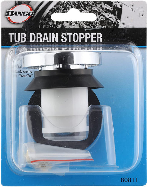 DANCO Universal Touch-Toe Push Button Tub Stopper, Chrome, 2 inch x 2-1/4 inch, 1-Pack (80811)