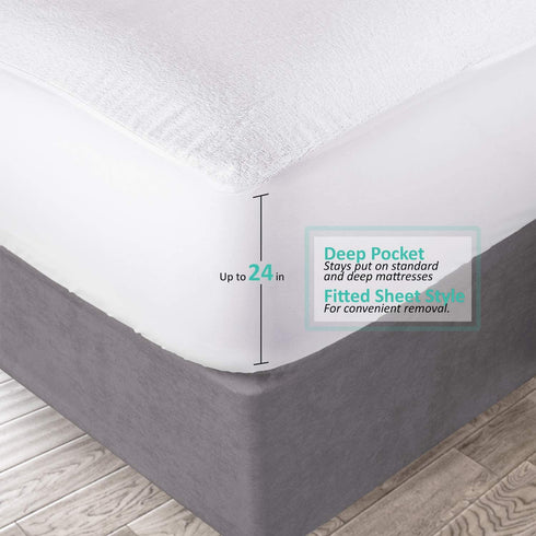 Clara Clark Mattress Protector, Premium Cotton Terry Mattress-Cover - Waterproof, Soft, Breathable and Noiseless Cover Twin Mattress Protector