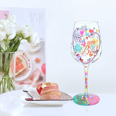 NymphFable Hand Painted Wine Glass You Are The Best 15oz Personalized Gift for Girl Friend Women