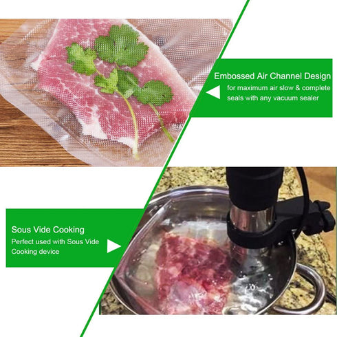 Vacuum Sealer Bags-Rolls for Food Saver-Storage - 3 Rolls 8"x16.5'and 3 Rolls 11"x16.5' for Sous Vide Cooker Vac Machine Freezer & Mircowave
