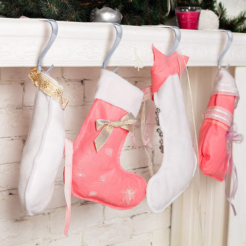 URATOT 6 Pieces Silver Christmas Stocking Holder Metal Mantel Stockings Hangers Christmas Stocking Clips for Christmas Party Decoration