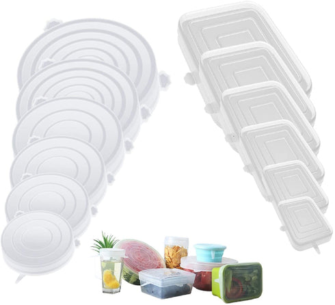 12PCS Round and Square Silicone Stretch Lids,BPA Free Different Sizes Bowl Lids Food Cover Reusable Keep Food Freshing