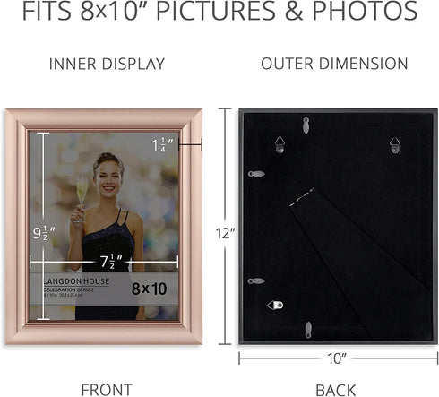 Langdon House 8x10 Picture Frames (Rose Gold, 3 Pack), Contemporary Glam Photo Frames 8 x 10, Wall Mount or Table Top, Celebration Collection