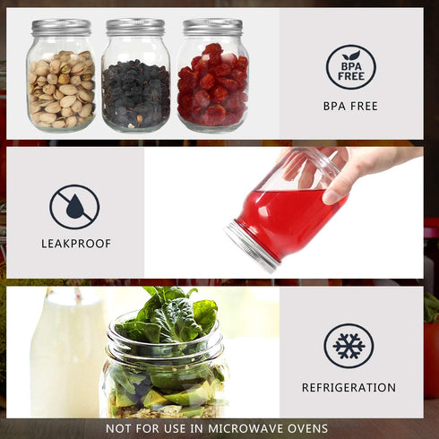 16 oz Glass Mason Jars, 12 Pack 500ml Canning Jars with Regular Mouth Lids, Glass Jars Storage Containers for Overnight Oats, Jam, Jelly, Honey, Beans, Spice, Wedding Party Favor, Shower Favors
