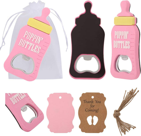 12pcs Refrigerator Magnet Bottle Opener Baby Shower Favor for Guest, Silicone Metal Bottle Opener Birthday Wedding Favors Baby Shower Giveaways Gift to Guest (Pink Opener, 12)