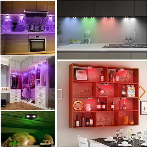 Puck Lights with Remote, Color Changing Wireless LED Puck Lights with Timer, Dimmable Under Cabinet Lights for Kitchen Cabinet Counter, Battery-Powered Closet Lights (6 Pack, Batteries Included)