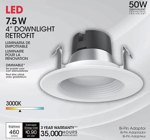 Satco S9729 Transitional LED Downlight Finish, 2.88 inches, 4, White/Frosted