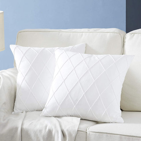 Longhui bedding Pure White Throw Pillow Covers 2-Pack 22 x 22 Inch Cushion Covers Sturdy and Discrete Zipper Opening Premium Quality Polyester - Decorative Pillow Covers for Couch Sofa Bed