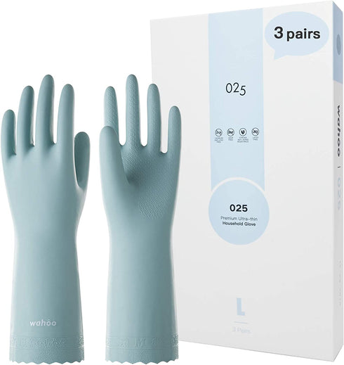 LANON Wahoo 3 Pairs PVC Household Cleaning Gloves, Reusable Unlined Dishwashing Gloves, Non-Slip, Medium