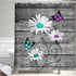 Rustic Farmhouse Fabric Shower Curtain Sets, Teal Butterfly Shower Curtains, White Farm Daisy Flowers on Country Grey Wooden Bathroom Curtain with12 Hooks, 69X70in