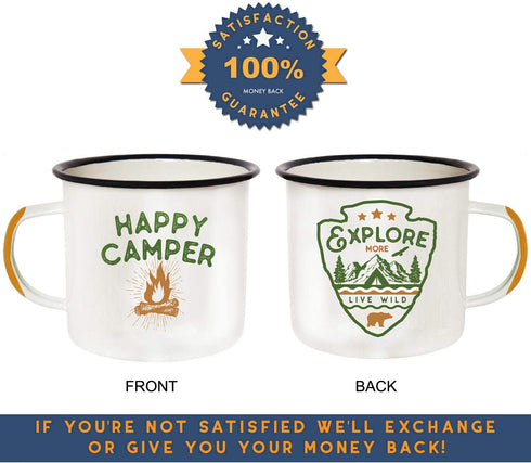 Enamel Camping Mug Travel Cup - Morning Coffee Mug, 16oz (455ml) Larger Than The Competition - Eco Friendly, Tin Cup Campfire Mug For Outdoors, Zero Plastic Wanderlust Travel Cup For The Happy Camper!