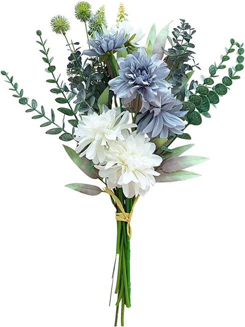 Jinborlend Artificial Flowers Bouquet for Decoration, Silk Dahlia Blue and White Wedding Bridal Table Centerpieces Floral Arrangements Vase Home Kitchen Living Room Decor