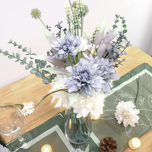 Jinborlend Artificial Flowers Bouquet for Decoration, Silk Dahlia Blue and White Wedding Bridal Table Centerpieces Floral Arrangements Vase Home Kitchen Living Room Decor