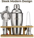 ROCKSLY Mixology Bartender Kit and Cocktail Shaker Set for Drink Mixing | Mixology Set with 6 Bar Set Tools and Pinewood Stand Makes It the Perfect Home Cocktail Kit | Complete Bartender Kit (Silver)