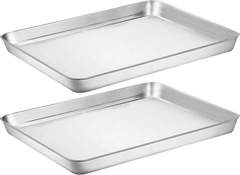 Baking Sheet Cookie Sheet Set of 2, Umite Chef Stainless Steel Baking Pans Tray Professional 12 inch, Non Toxic & Healthy, Mirror Finish & Rust Free, Easy Clean & Dishwasher Safe