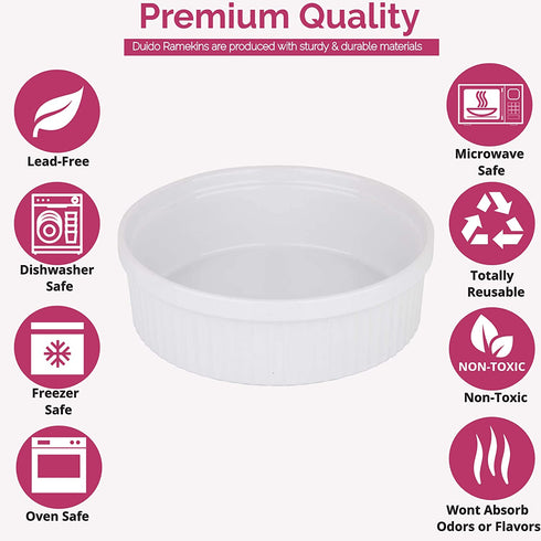 Souffle Dish Ramekins for Baking 48 Oz, 1.5 Quart Large Ceramic Oven Safe Round Fluted Ramekin Bowl with Mini Condiment Spoon for Soufflé Pot Pie Casserole Pasta Roasted Vegetables Baked Desserts