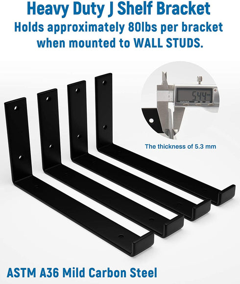 LEOPO Shelf Brackets for 8 inch Shelves, Floating Shelf Brackets for DIY, 1/5 inch Thick Heavy Duty Brackets, 4 Pack
