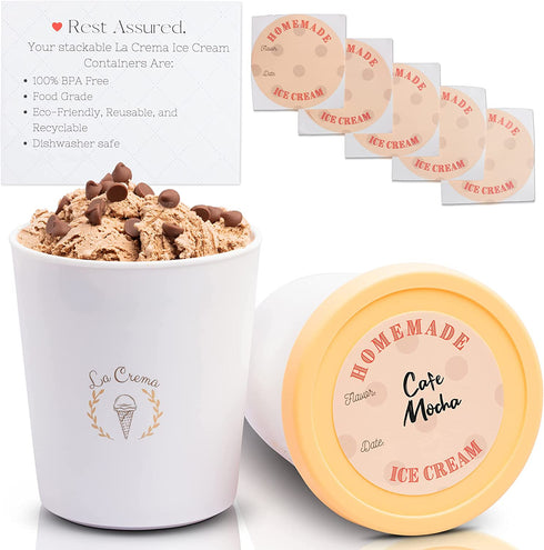 Ice Cream Containers (2-Pack-1 Quart each), Containers for Homemade Ice Cream, Gelato and Sorbet-Storage Containers with tight fitting Easy Remove Silicone Lids