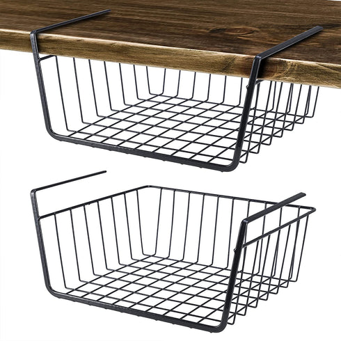 Undershelf Storage Basket Under Shelf Wire Basket Household Metal Under Shelf Hanging Storage Bin Basket Slides Under Shelves for Storage Space Saving for Kitchen Pantry Bookshelf (Small, 2 PCS)