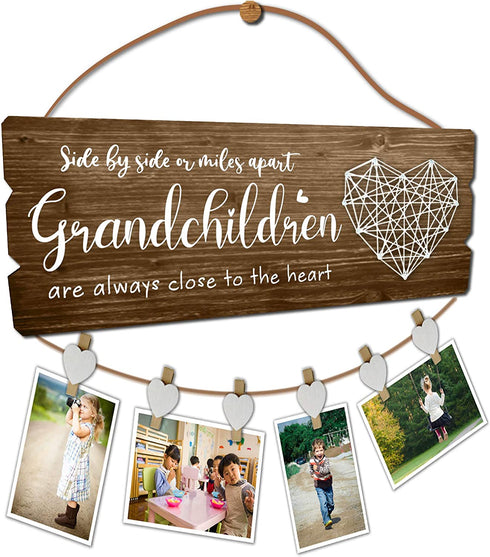 Buecasa Gifts for Grandma from Grandson and Granddaughter - Nana Grammy Birthday Gifts Picture Holder with 6 Heart Clips 15.8x6.0 Inches