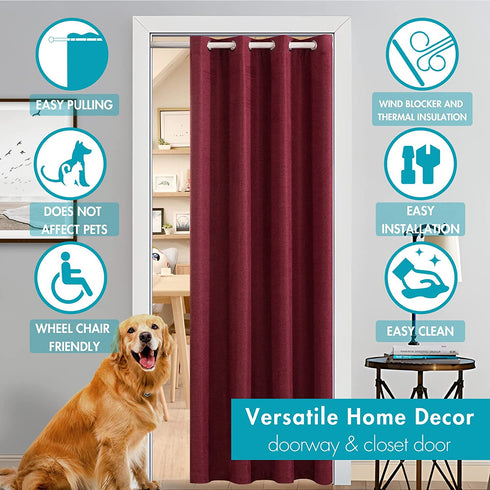 MIULEE Thermal Insulated Linen Curtain for Bedroom Living Room Home Decor Room Darkening Farmhouse Grommet Textured Window Blackout Drape Light Block, 1 Panel W 52 x L 84 Inch Burgundy Red