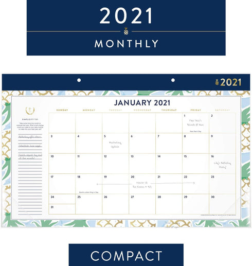 2021 Desk Calendar Simplified by Emily Ley for AT-A-GLANCE, Monthly Desk Pad, 17-3/4" x 11", Compact, Pineapples (EL53-705) (EL53-705-21)