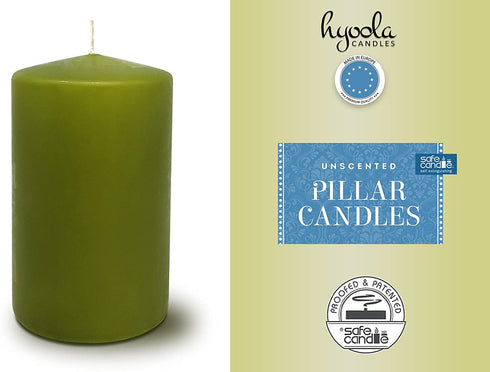Hyoola Olive Green Pillar Candles 2x4 Inch - 4 Pack Unscented Pillar Candles Bulk - European Made
