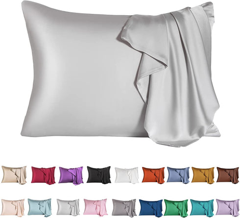 Mulberry Silk Pillowcase for Hair and Skin,Cooling Silk Pillow Case with Hidden Zipper,Allergen Proof Dual Sides Soft Breathable Smooth Both Sided Silk Pillow Cover.(20"x 26",1 Pcs,Light Gray)