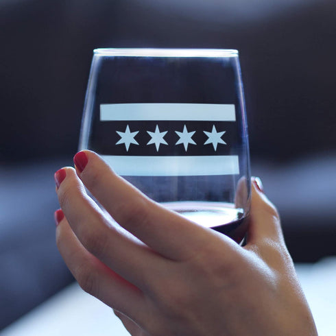 Chicago Flag Cute Chitown Stemless Wine Glass, Large Glasses, Etched Sayings, Gift Box