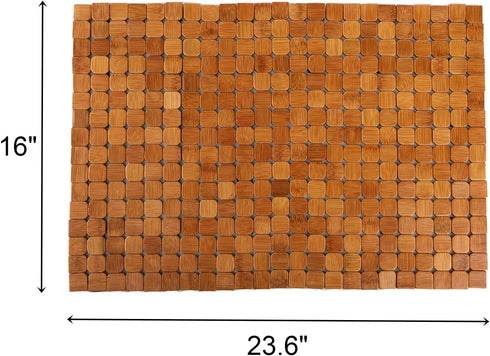 Dicunoy Bathroom Bamboo Mat, Bamboo Shower Rug, Wooden Toilet Doormats for Shower Doorsteps, Sauna, Tub (23.6" L x 16" W)