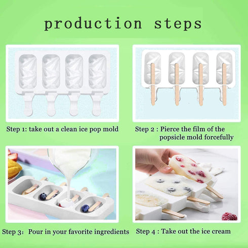 Generic AstraPop Non-Toxic Kids Popsicle Molds Ice Pop Molds Silicone 4 Cavities Ice Cream Juice Smoothie Mold Diamond Gem Shape Homemade Cake Pop Mold with 20 Wooden Sticks and Cleaning Bristles
