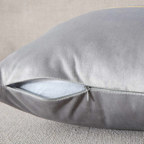 WACOMECO Velvet Throw Pillow Covers - Soft Decorative Cushion Covers Cases with Gold Leather for Sofa Bedroom Livingroom Car, 18 x 18 in, Grey and White
