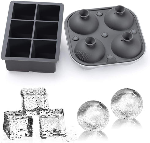 Samuelworld Ice Cube Trays - Jumble Big Cubes & 2.5 inches Large Sphere Ice Mold Combo for Whiskey and Cocktails, Keep Drinks Chilled (Grey)