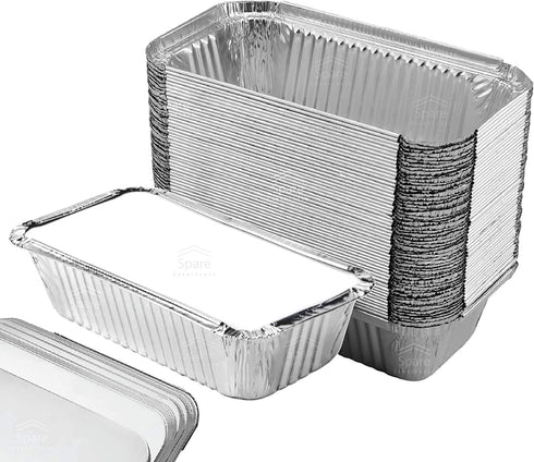 55 Pack Loaf Pans with Lids, Aluminum Loaf Pans, Bread Pans, Meatloaf Pans l Cake Pan, Foil Loaf Pans, Disposable Aluminum l Tin Pans, 650 ml capacity Size 7.8x4.3x2 by Spare Essentials