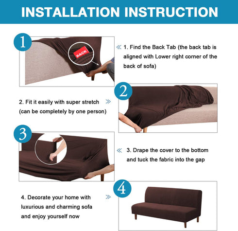 Stretch Armless Futon Covers Full Queen Futon Couch Covers Slipcover Futon Sofa Cover Futon Bed Cover Furniture Protector Covers with Elastic Bottom, Soft Thick Jacquard Washable, Brown