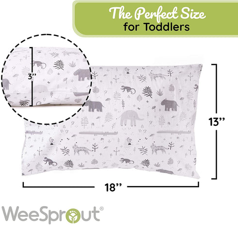 WeeSprout Mini Toddler Pillow for Kids Sleeping - Organic Cotton Shell & Pillowcase with Soft & Supportive Polyfiber Filling Good for Travel, Machine Washable, 18 x 13 x 3, Safari