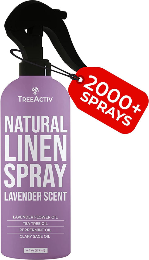 TreeActiv Natural Linen Spray | Lavender Essential Oil Freshener | Clothing, Blanket, Pillowcase, Bedding, Linen Sheets, & Fabric Spray | Aromatherapeutic Tea Tree Anti-Acne Pillow Mist | 2000+ Sprays