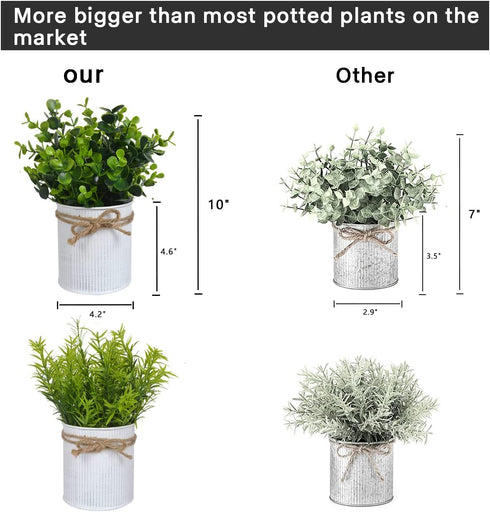 LESEN 2 Pack Fake Plants in Galvanized Metal Pots Modern Farmhouse Table Centerpiece Rustic Home Decor, Potted Artificial Eucalyptus Faux Plants for Indoor Shelf Dining Room Office Desk Decoration