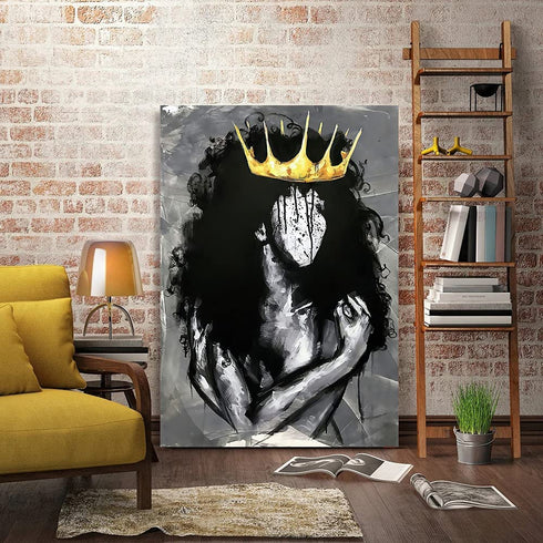 Black Queen Wall Art African American Black Queen Girl Canvas Wall Art African Black Art Prints Painting Abstract Contemporary Canvas Poster Home Decor for Bedroom Living Room Bar Hotel Wall Decor UNFRAMED