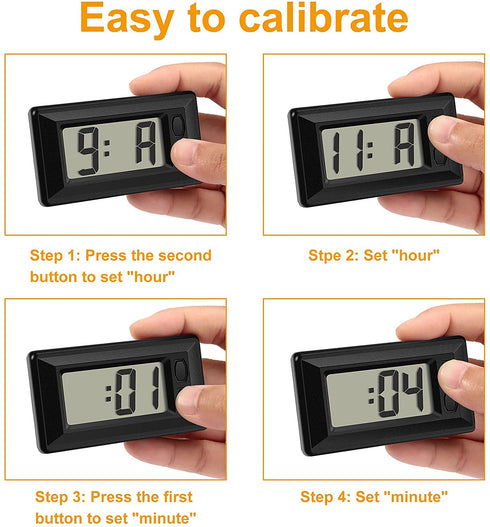 4 Pieces Electronic Clock with Adhesive Pad LCD Digital Car Clock Table Car Dashboard Desk Electronic Clock for Car Dashboard Home Desk Office