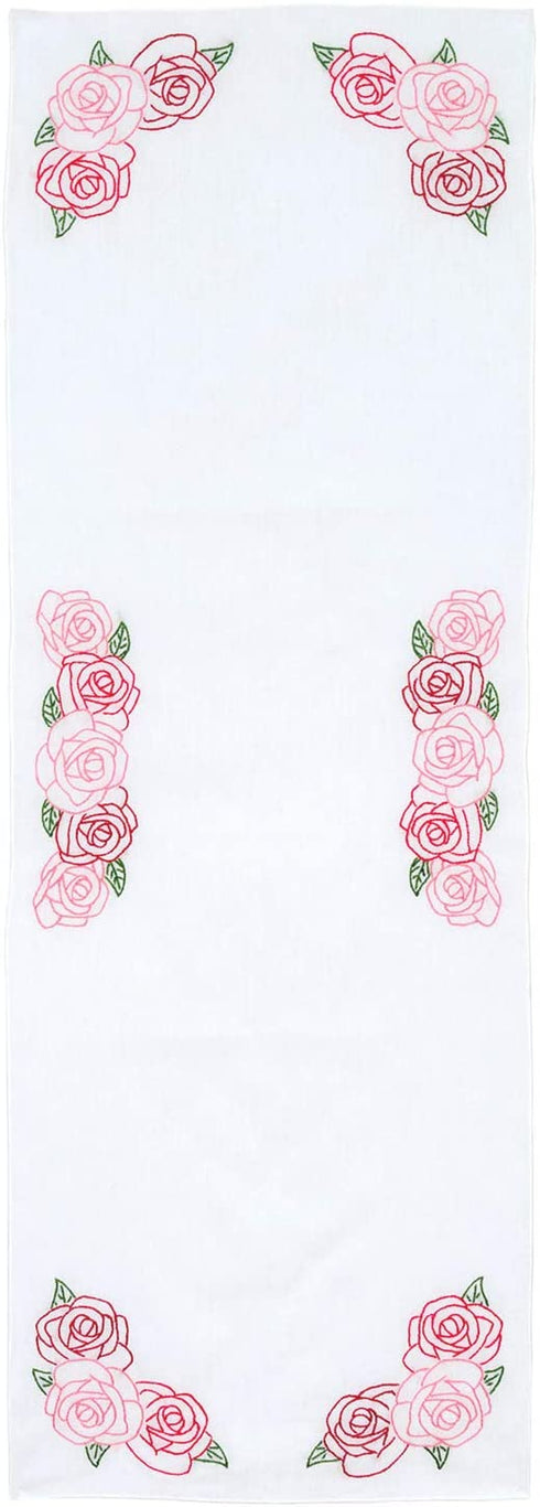 Jack Dempsey Needle Art Rose Garden Table Runner, white
